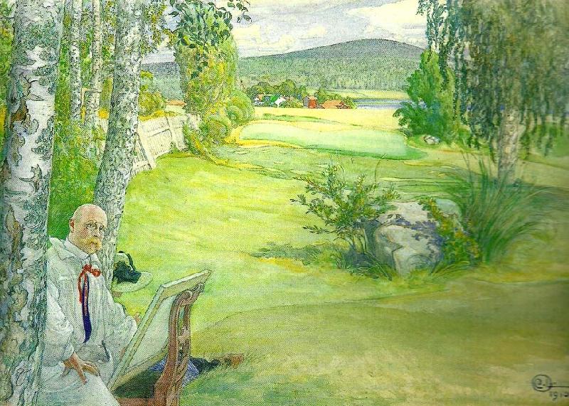 Carl Larsson paradiset-sjalvportratt i landskap oil painting picture